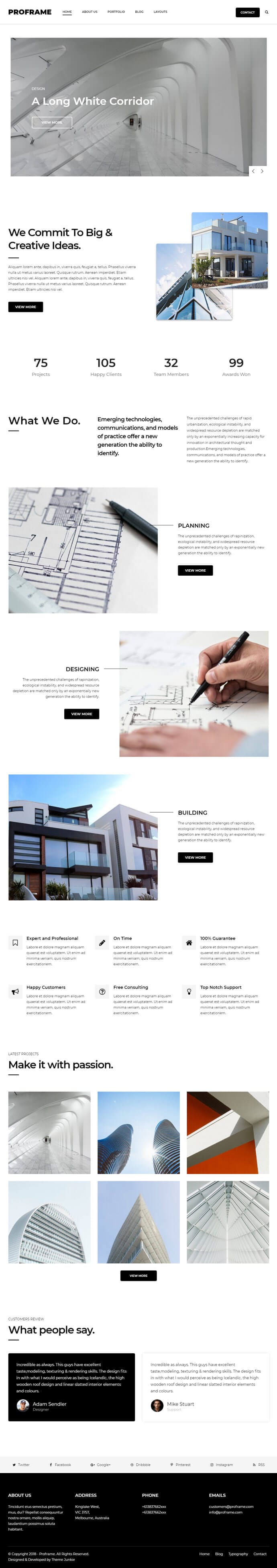 ProFrame – A Minimal Business Portfolio WordPress Theme By Theme Junkie